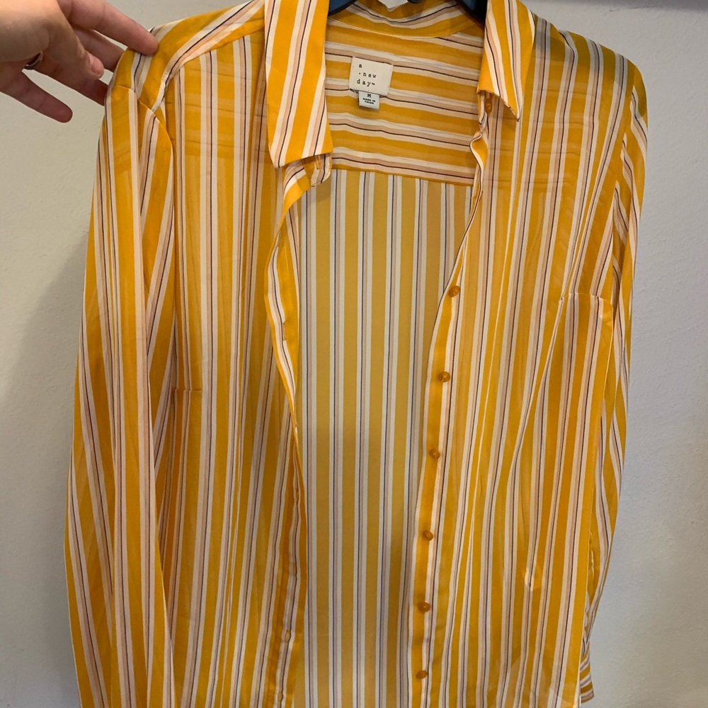 Yellow button down top